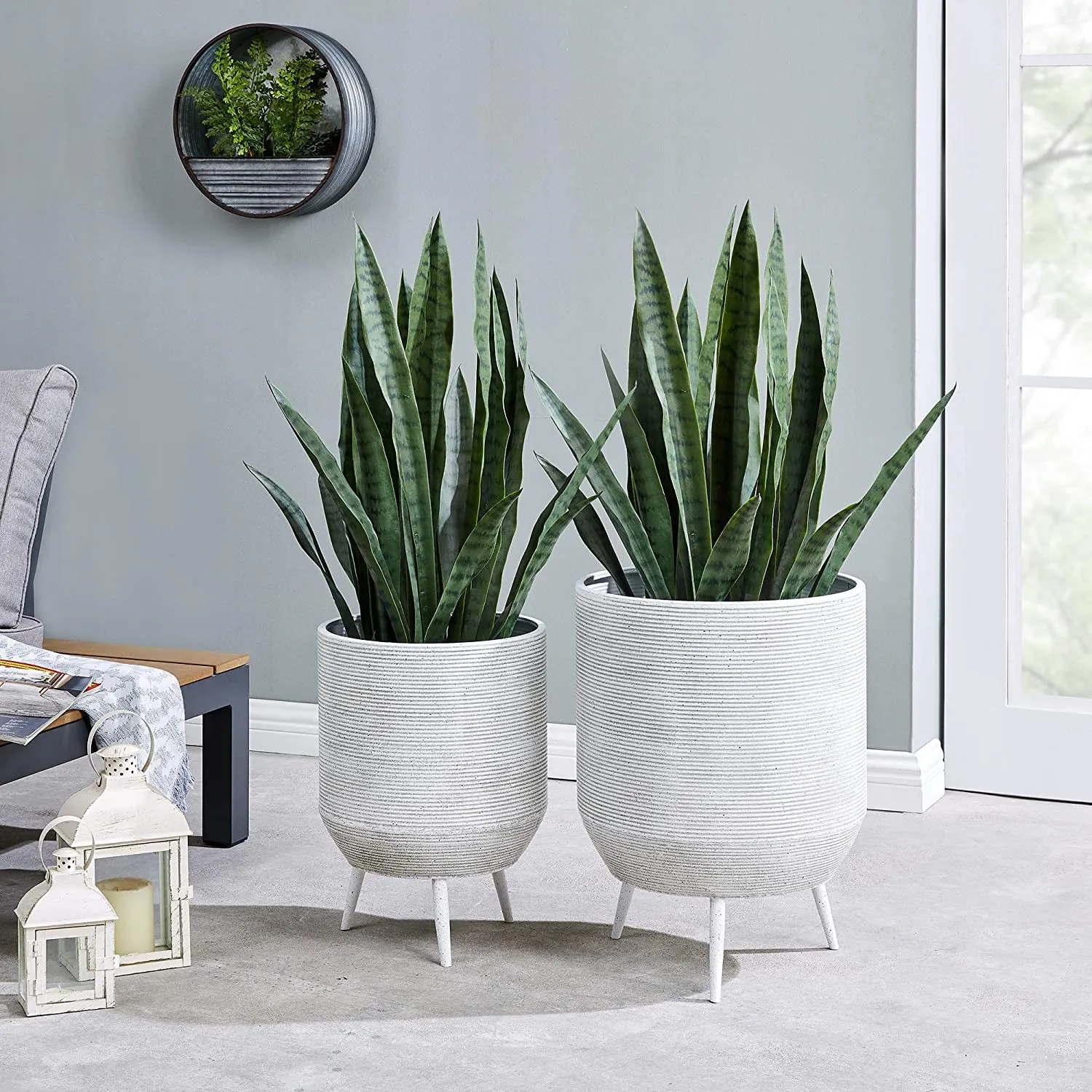 FirsTime & Co. Buena Vista Planter 2-Piece Set, American Crafted, Aged White, Indoor/Outdoor, 14 & 19", Retails $162 