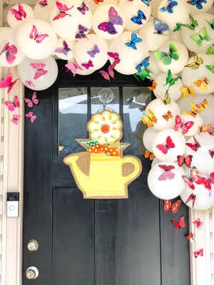 Flower Burlap Door Hanger - Yellow Watering Can