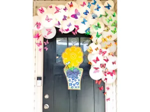 Flower Burlap Door Hanger - Yellow with Bee In Flowerpot