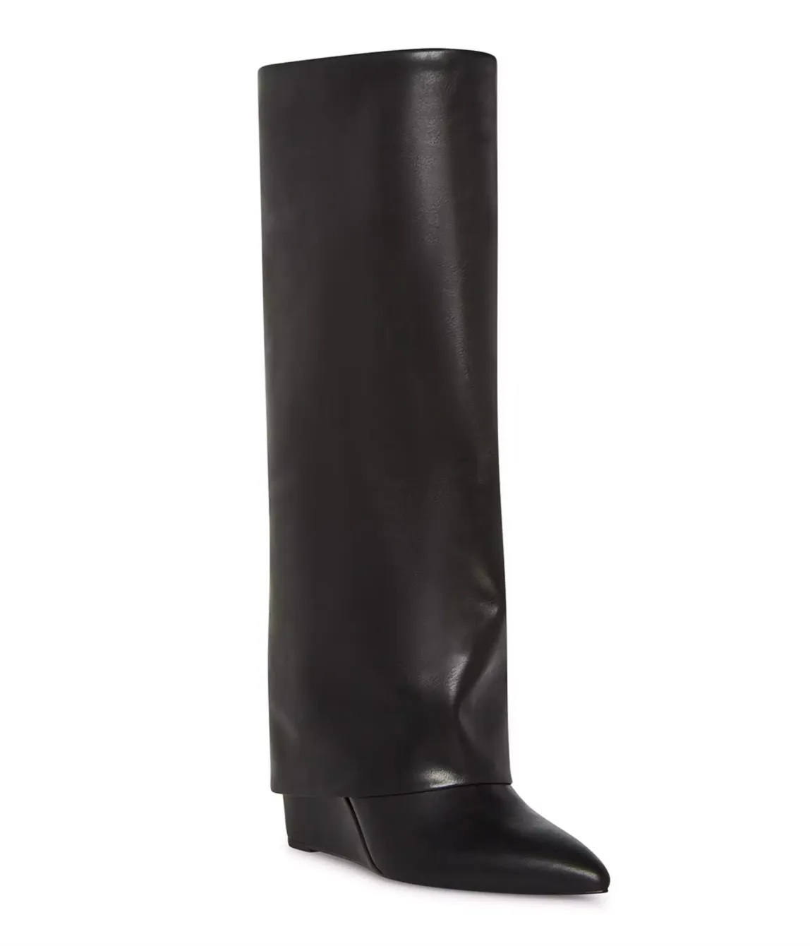 Fold Over Cuffed Knee High Wedge Bootie