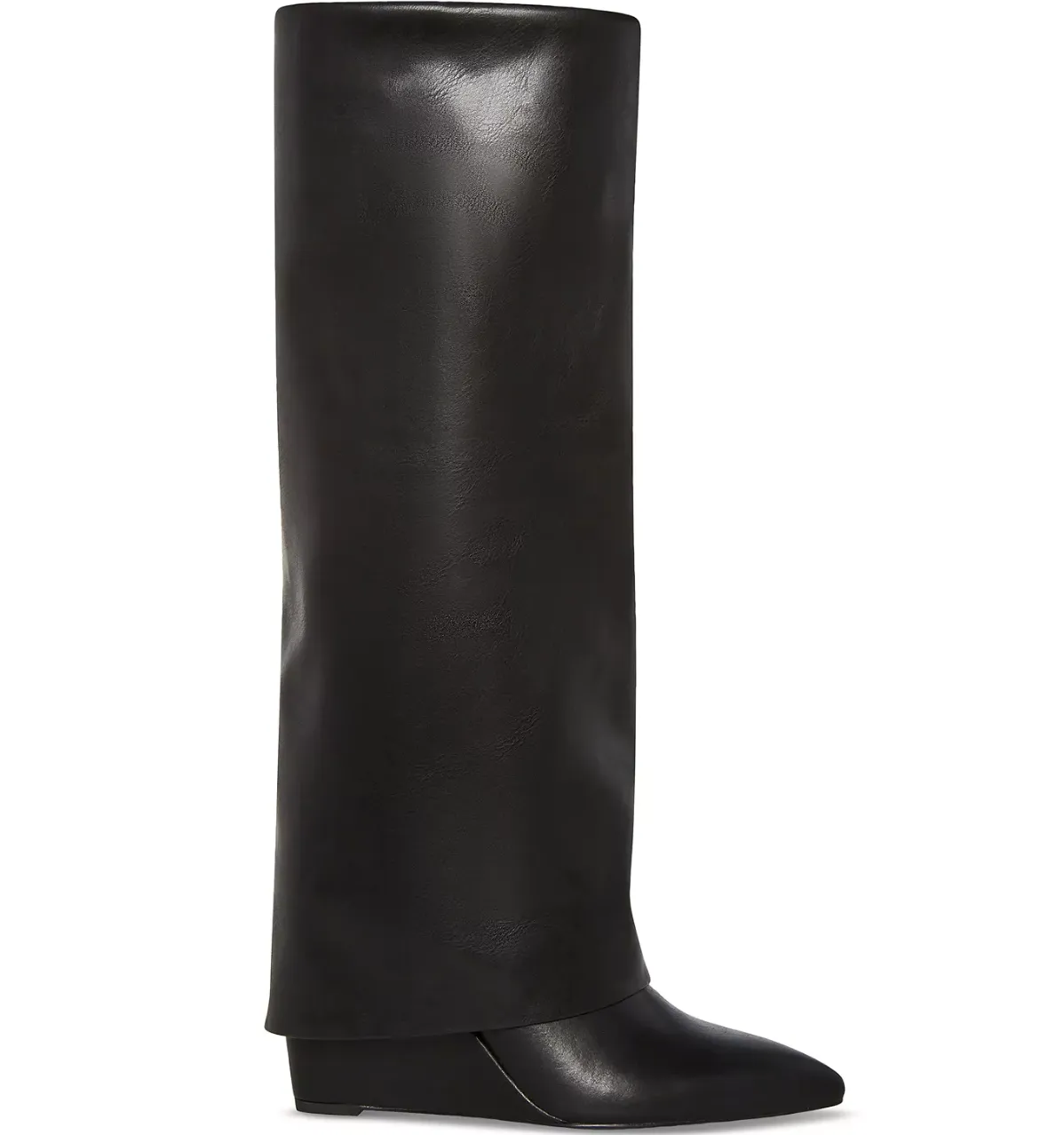 Fold Over Cuffed Knee High Wedge Bootie