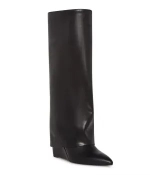 Fold Over Cuffed Knee High Wedge Bootie