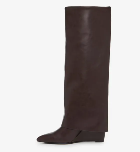 Fold Over Cuffed Knee High Wedge Bootie