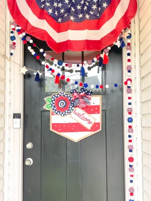 Fourth of July Burlap Door Hanger - Floral Welcome Banner