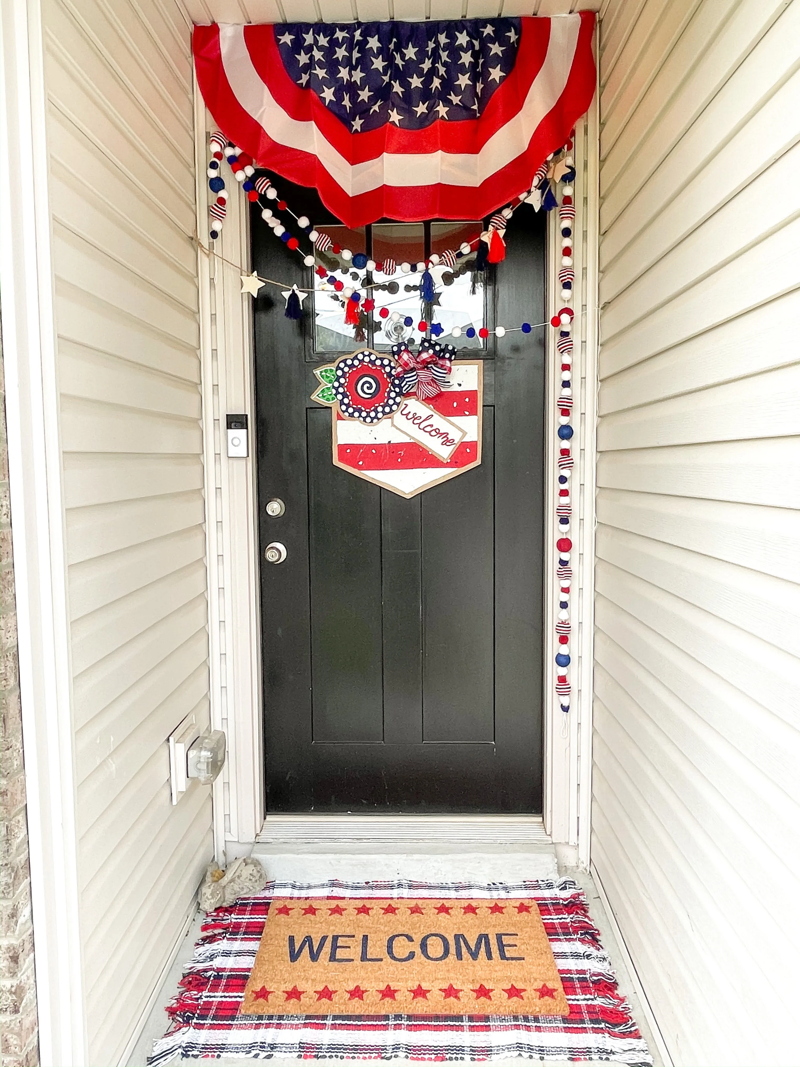 Fourth of July Burlap Door Hanger - Floral Welcome Banner