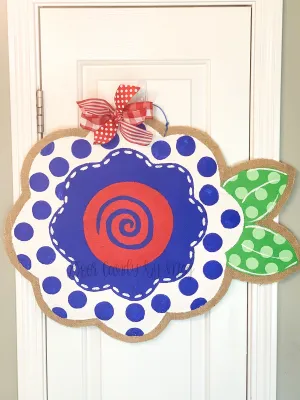 Fourth of July Burlap Door Hanger - Patriotic Flower