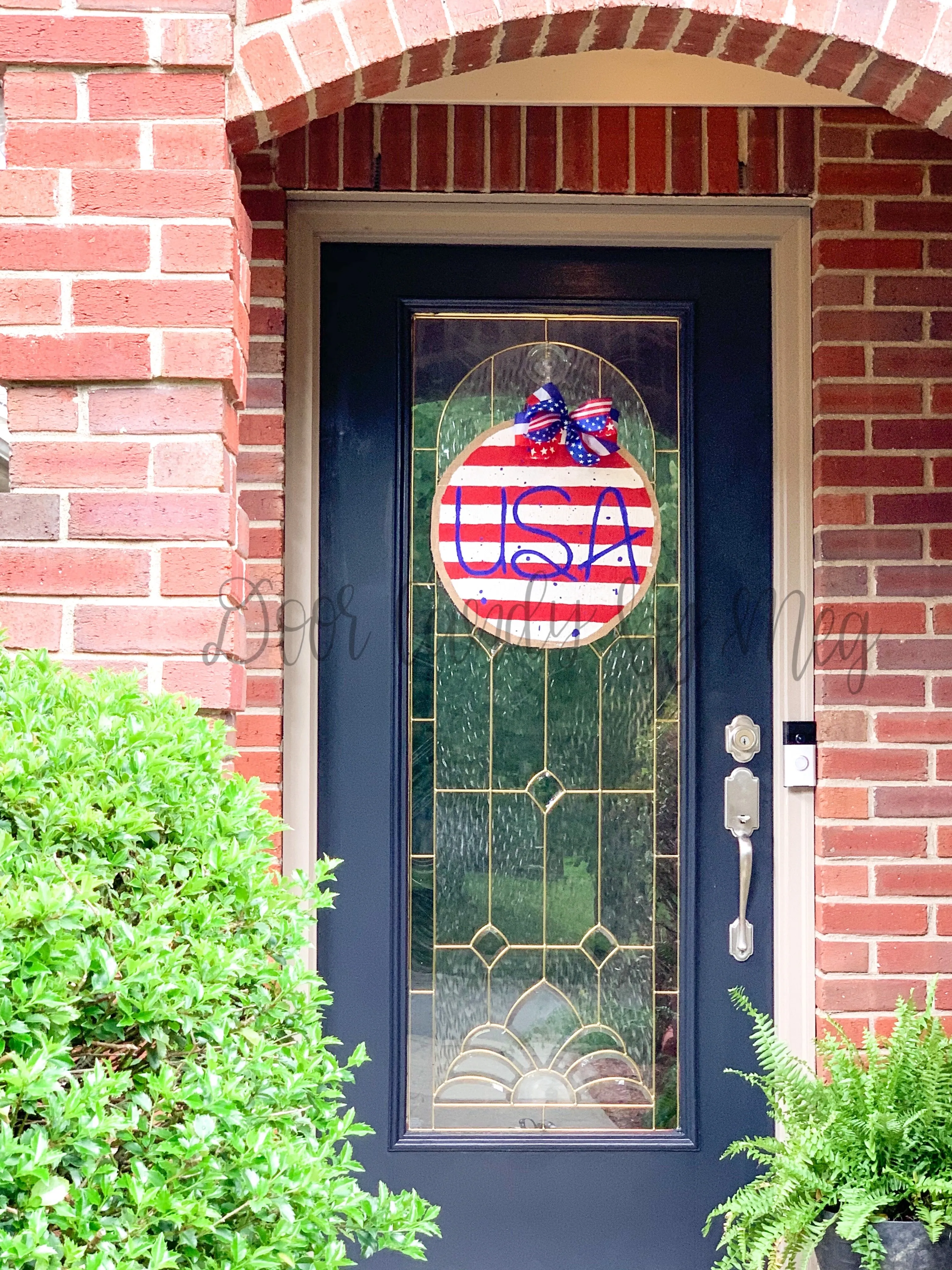 Fourth of July Burlap Door Hanger - USA Splatter Painted Circle