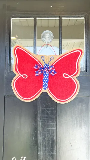 Fourth of July Butterfly Burlap Door Hanger