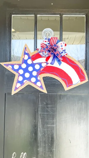 Fourth of July Rainbow Burlap Door Hanger
