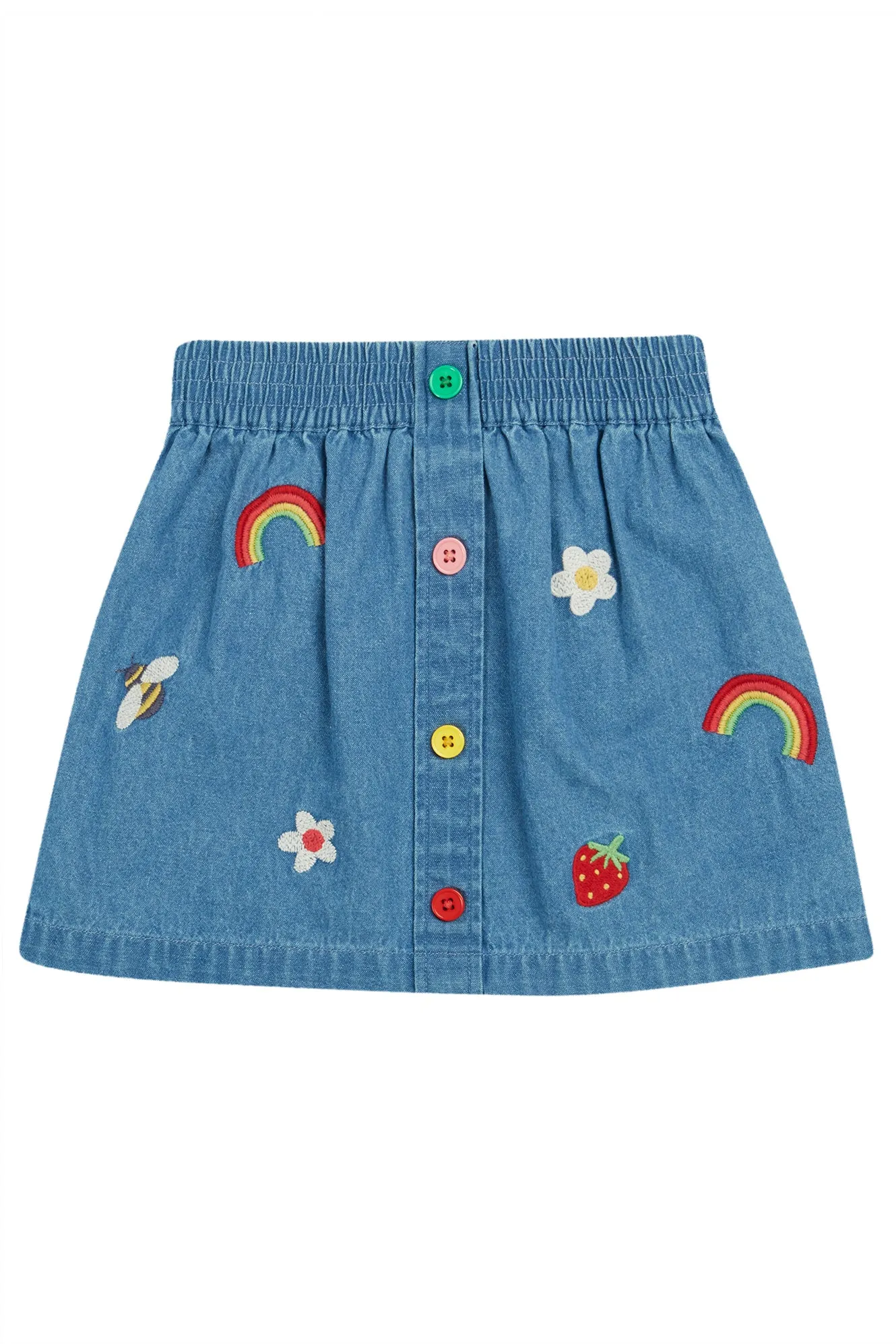Frugi Girls Rainbow And Strawberry Charley Denim Skirt