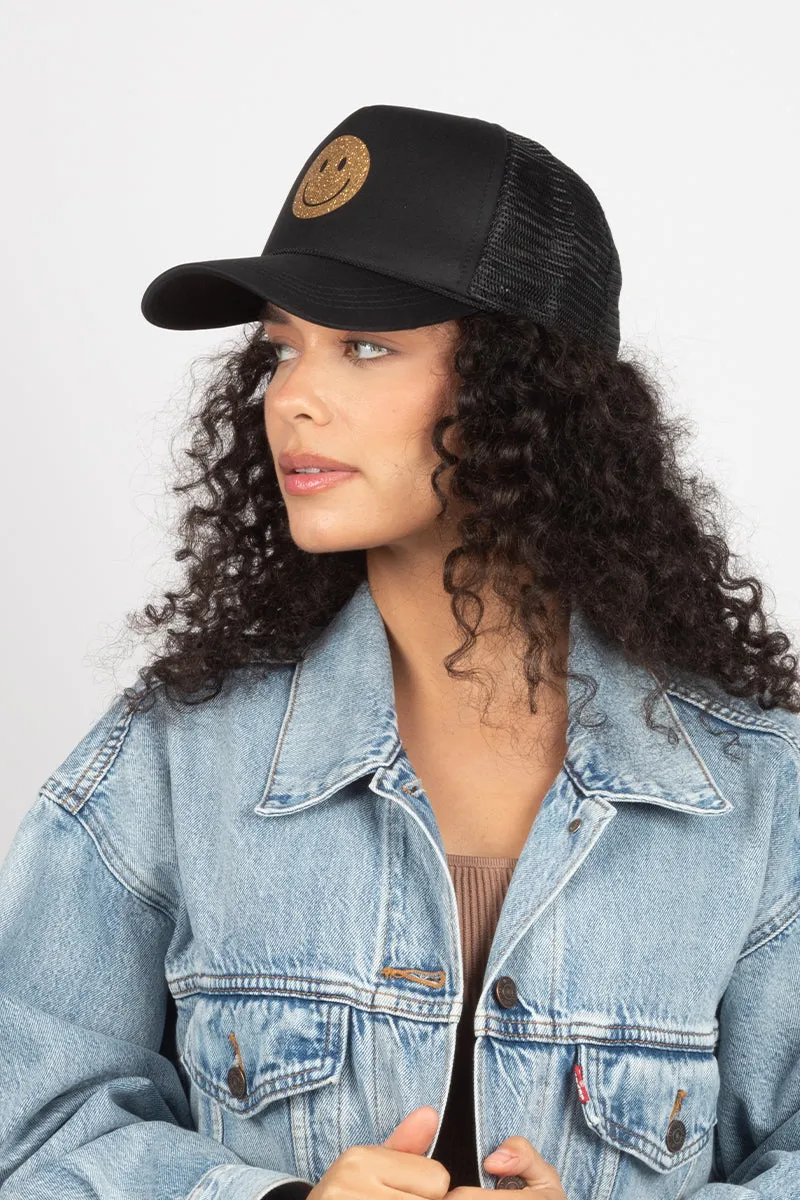 FWCAPM2213 - SMILEY Face Glitter Trucker hat