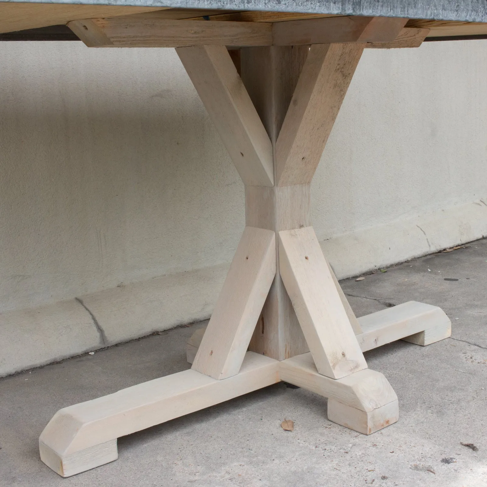 Galvanized Zinc Metal Top Dining Table with Wood Base
