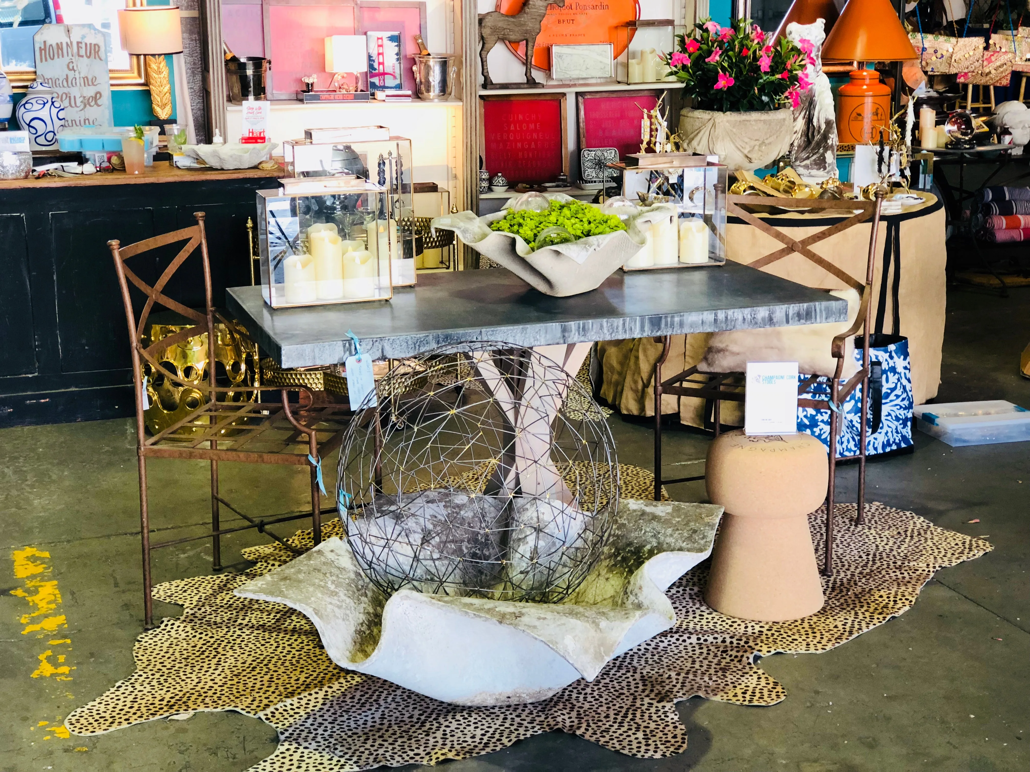 Galvanized Zinc Metal Top Dining Table with Wood Base