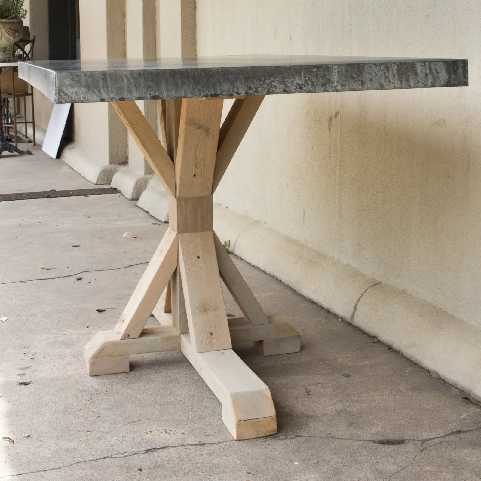 Galvanized Zinc Metal Top Dining Table with Wood Base