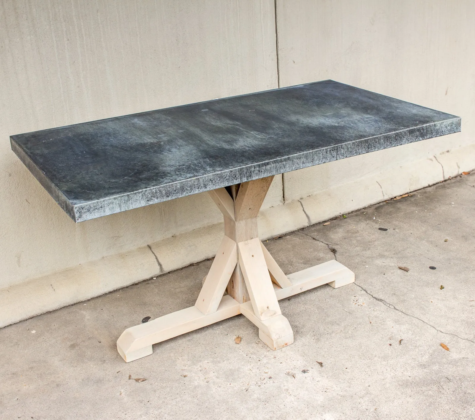 Galvanized Zinc Metal Top Dining Table with Wood Base