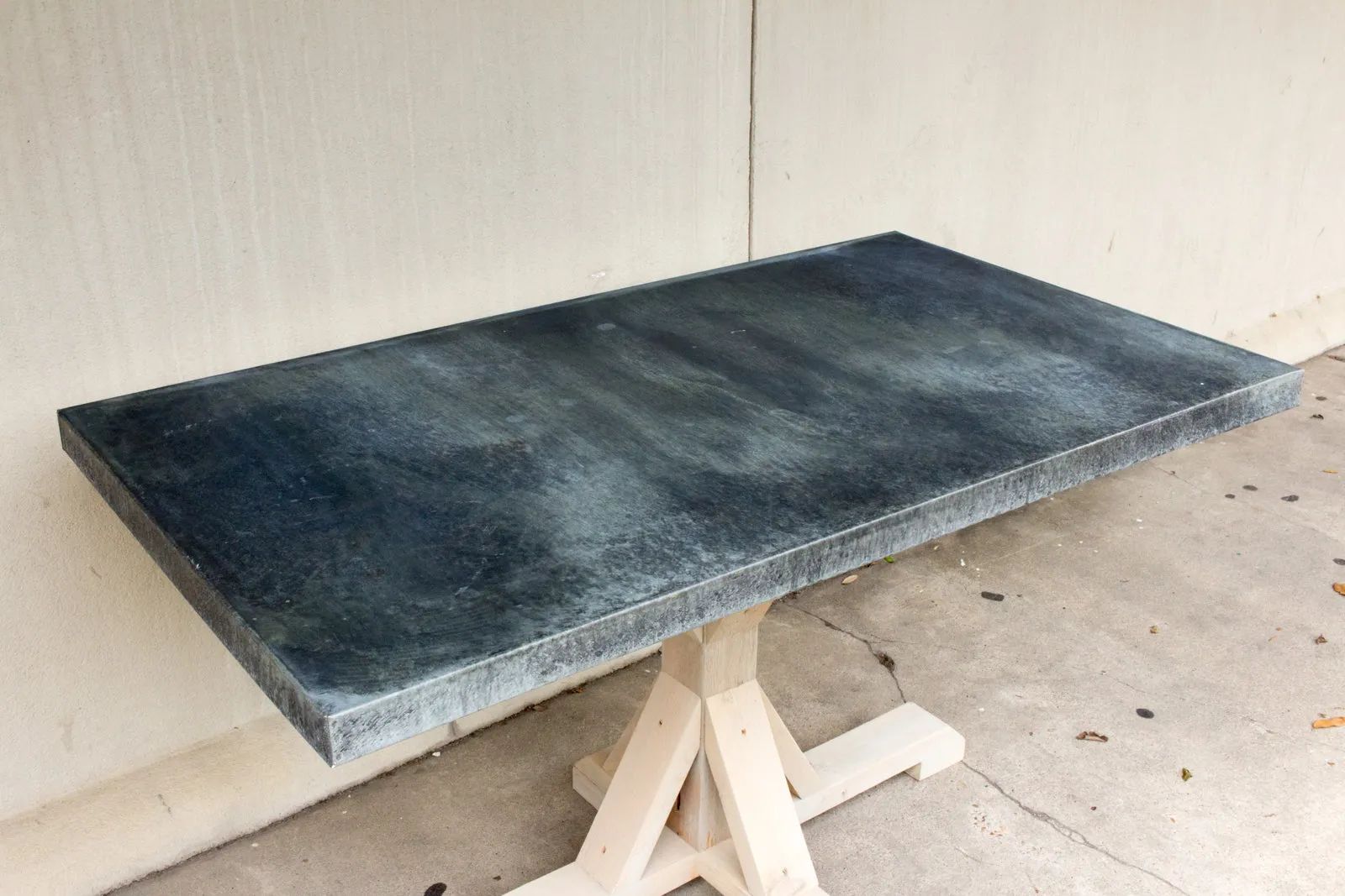 Galvanized Zinc Metal Top Dining Table with Wood Base