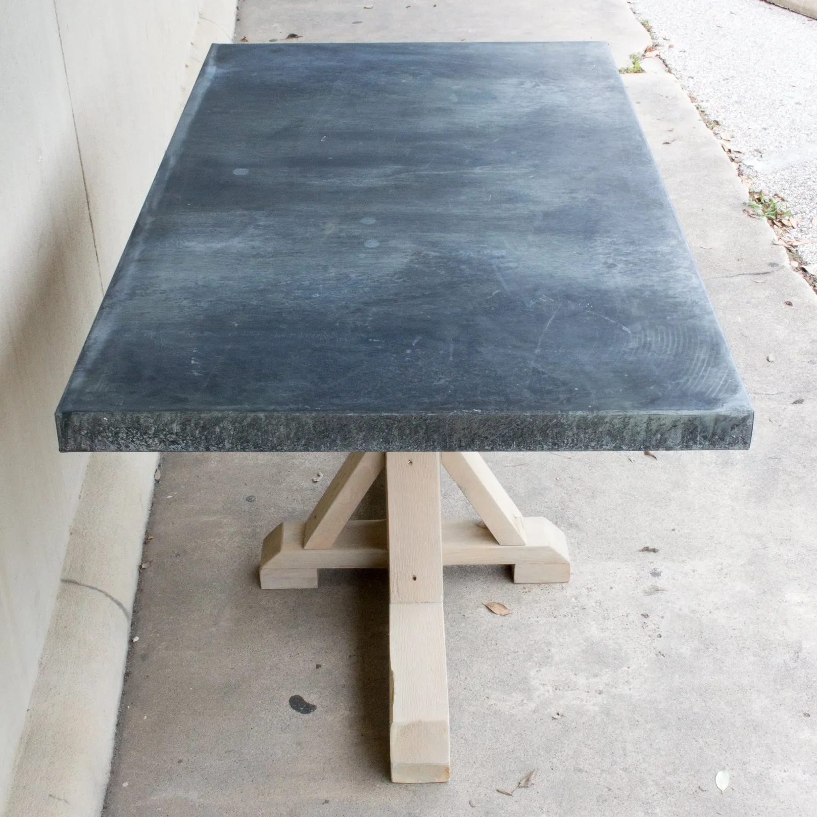Galvanized Zinc Metal Top Dining Table with Wood Base