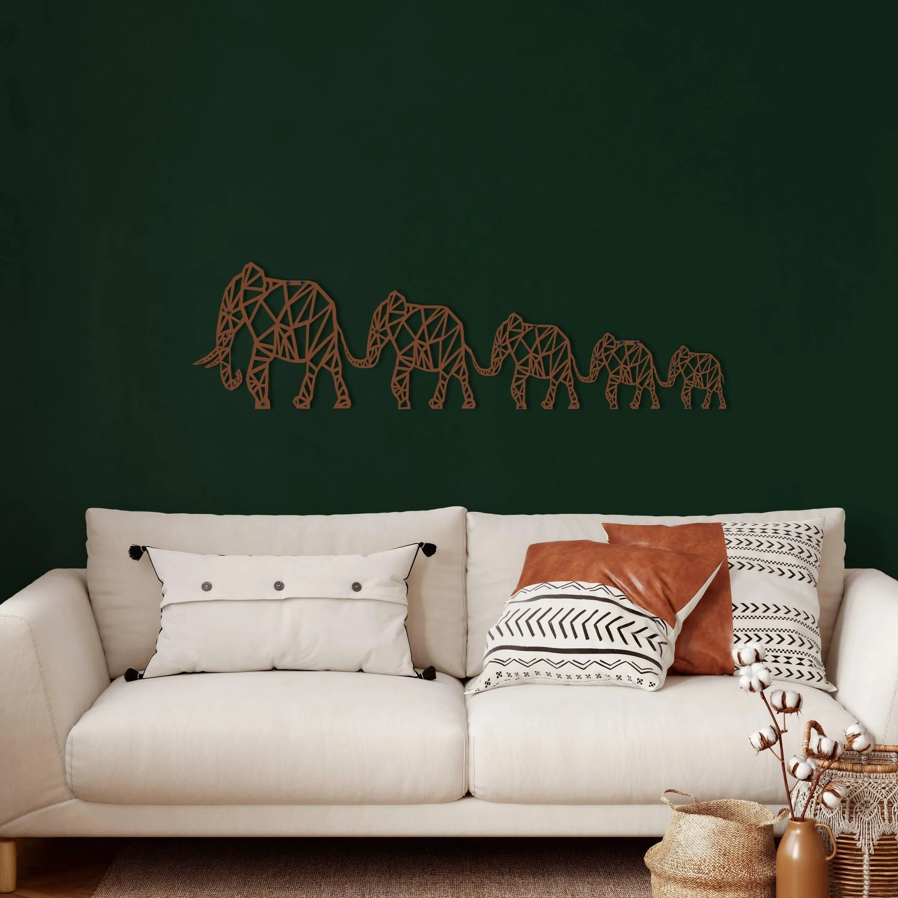 Geometric Elephant Family Metal Wall Decor