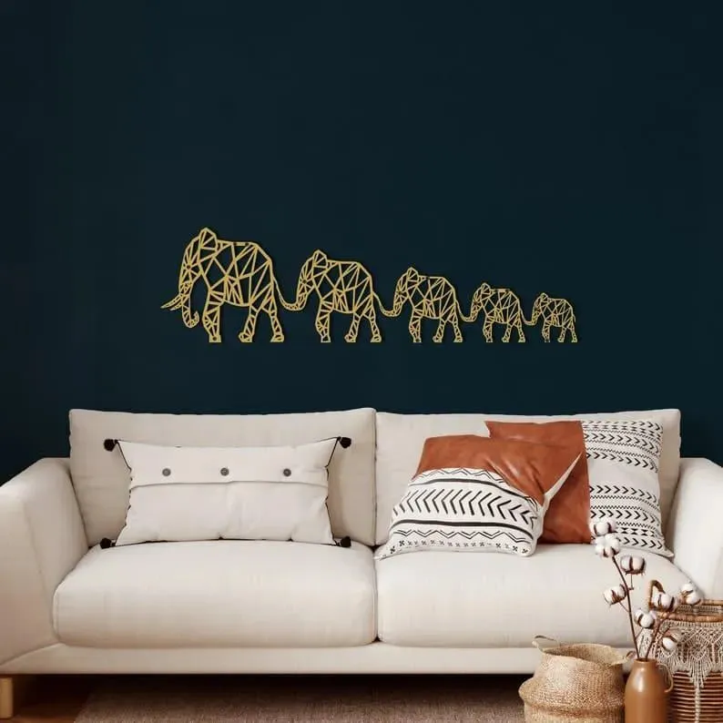 Geometric Elephant Family Metal Wall Decor