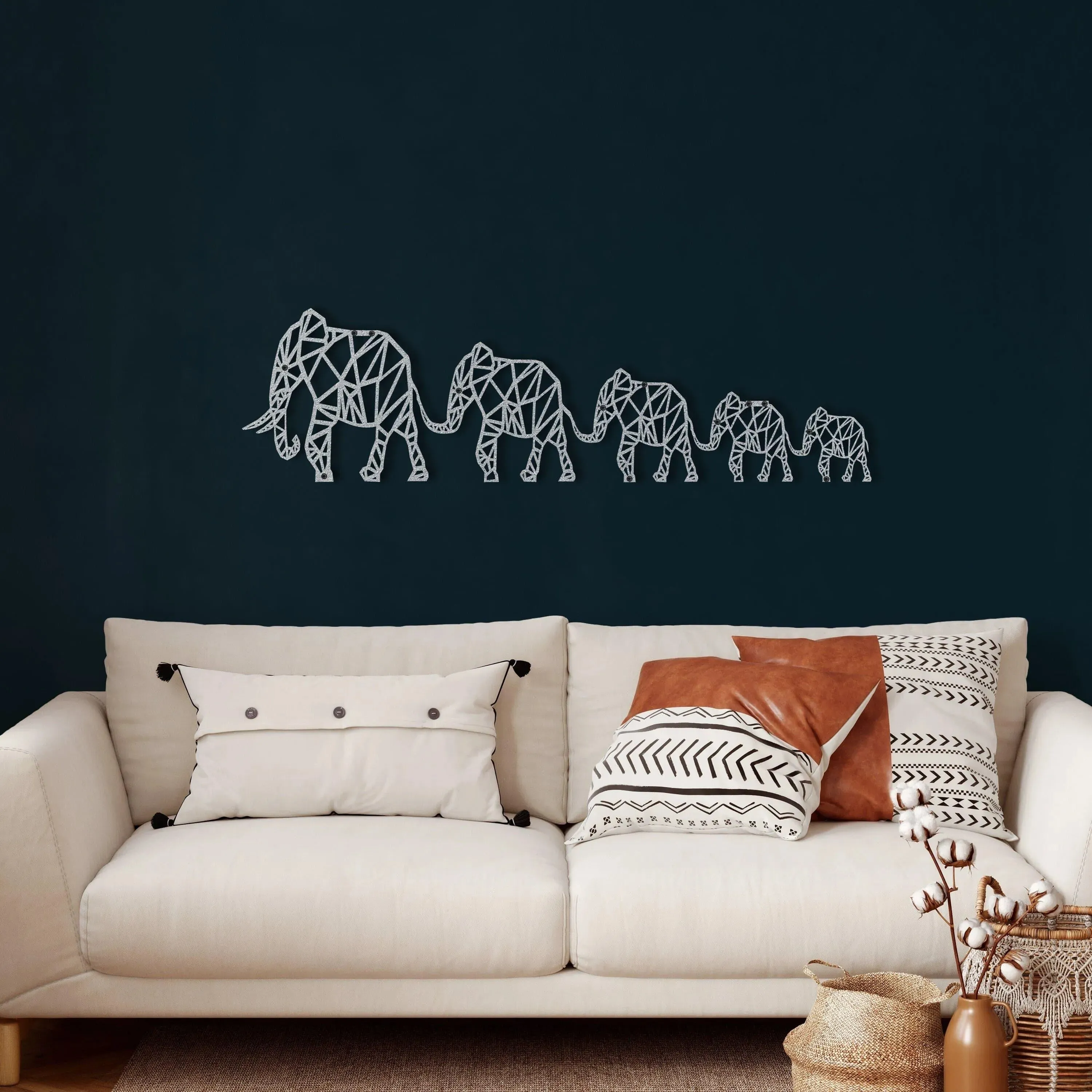 Geometric Elephant Family Metal Wall Decor