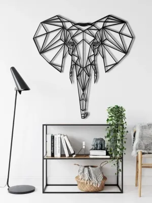 Geometric Elephant Head Metal Wall Art