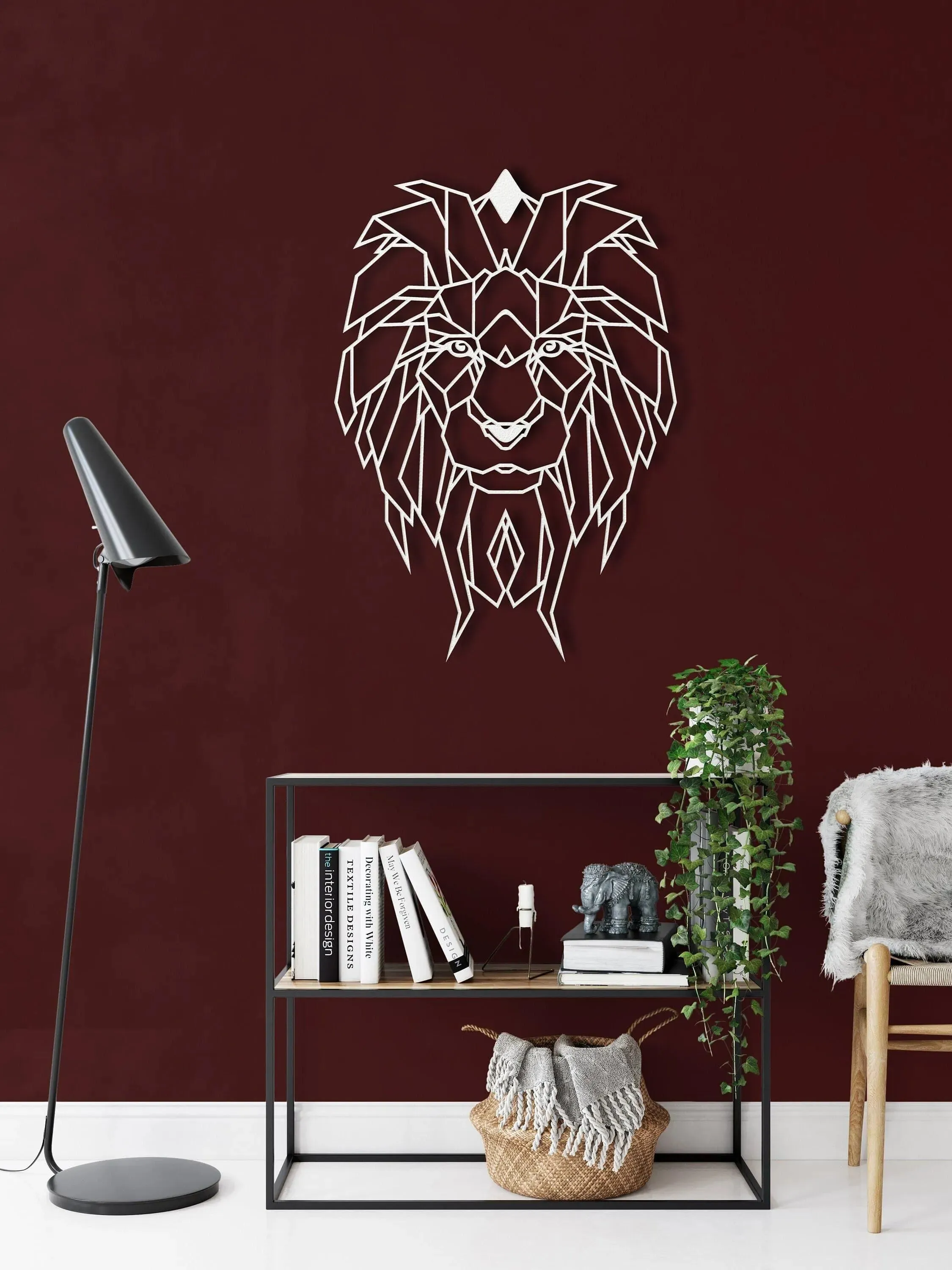 Geometric Lion Head Metal Wall Decor