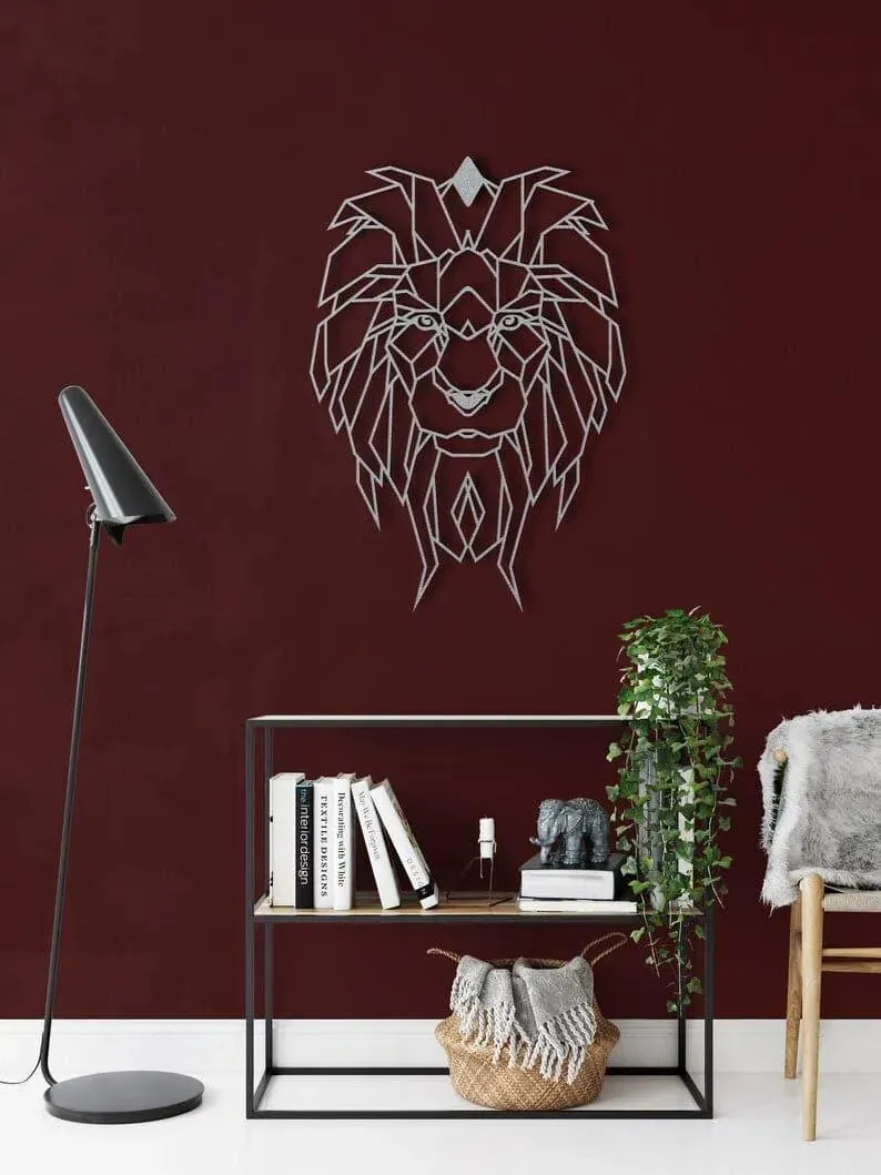 Geometric Lion Head Metal Wall Decor
