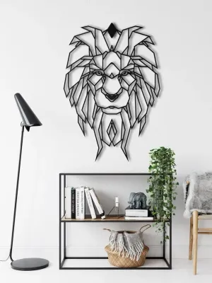 Geometric Lion Head Metal Wall Decor