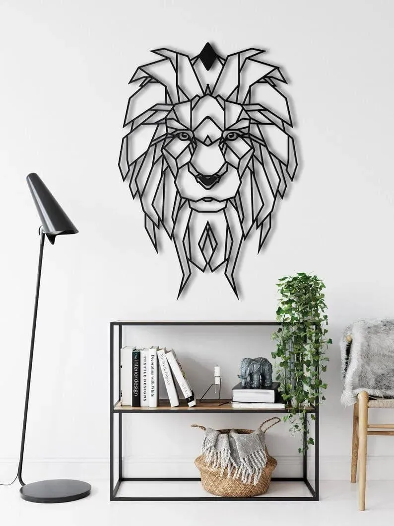 Geometric Lion Head Metal Wall Decor