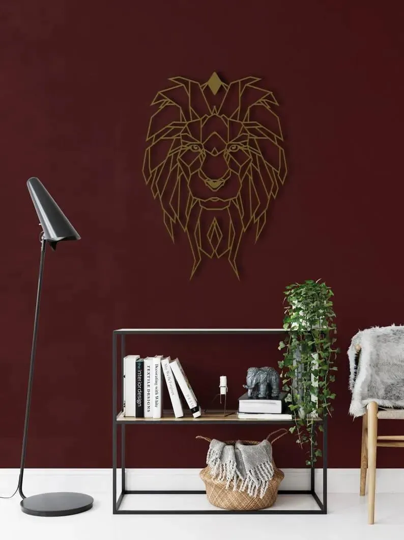 Geometric Lion Head Metal Wall Decor