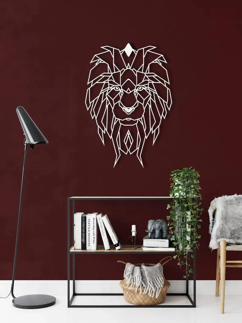 Geometric Lion Head Metal Wall Decor
