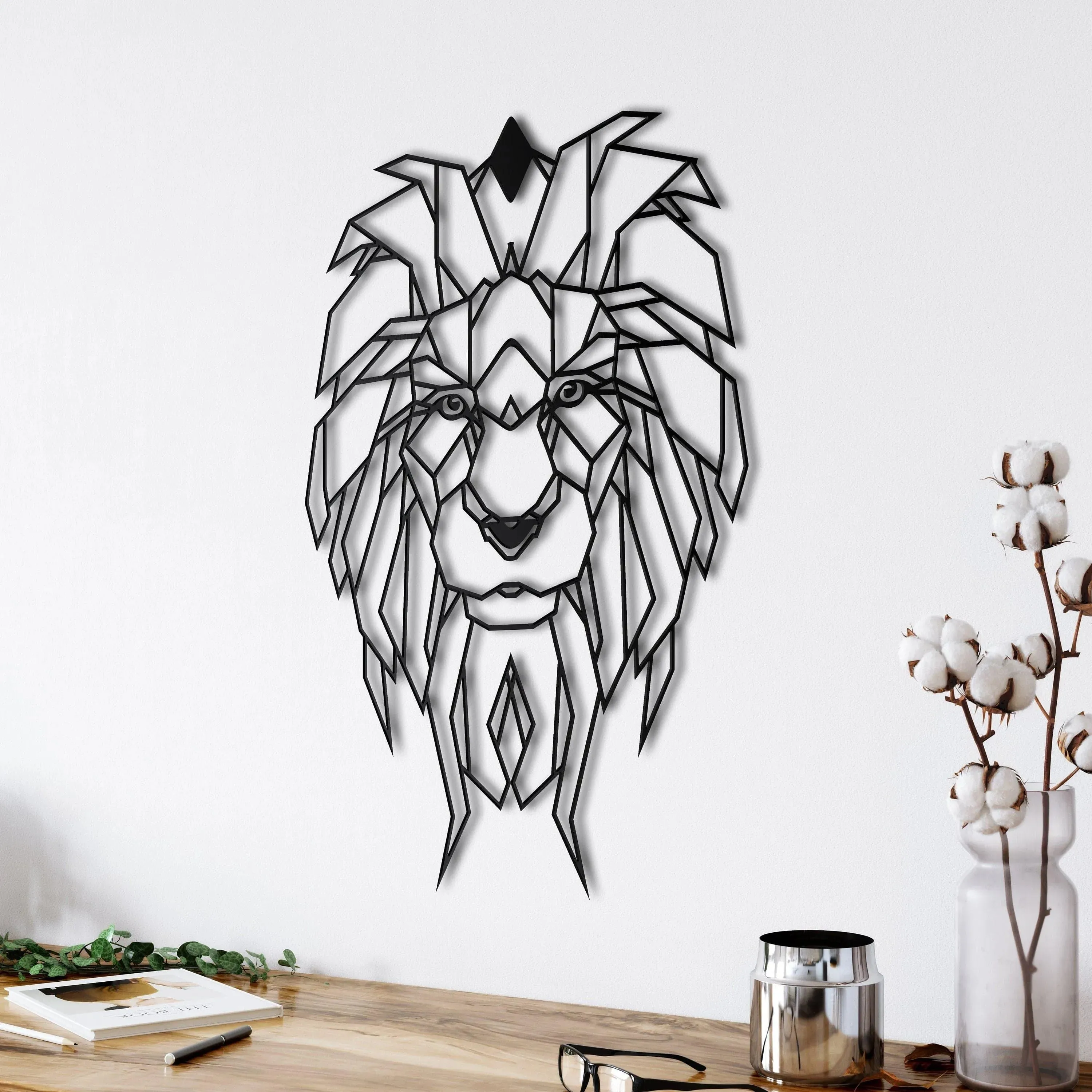Geometric Lion Head Metal Wall Decor