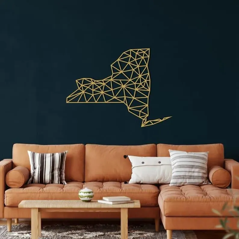 Geometric New York Map Metal Wall Decor