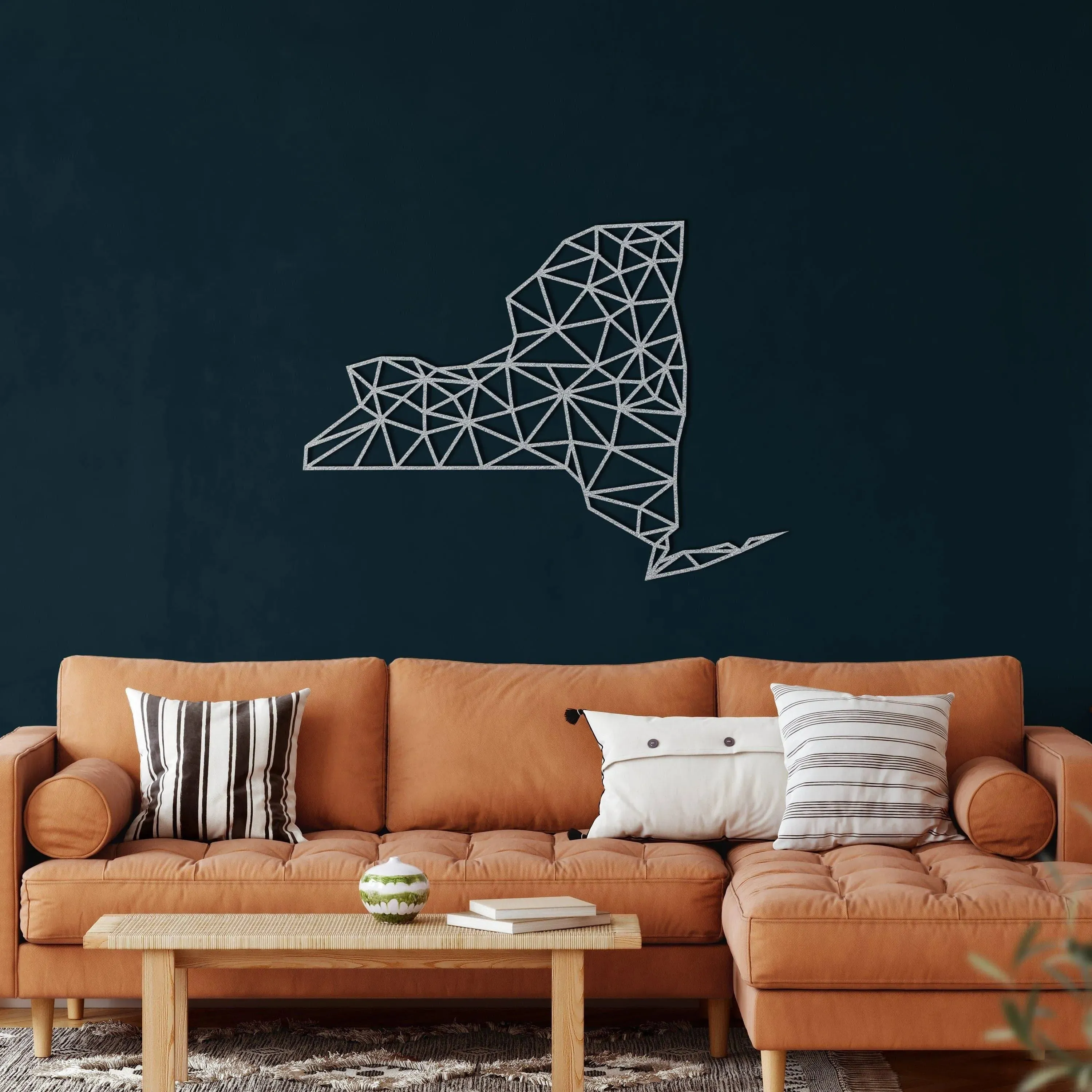 Geometric New York Map Metal Wall Decor