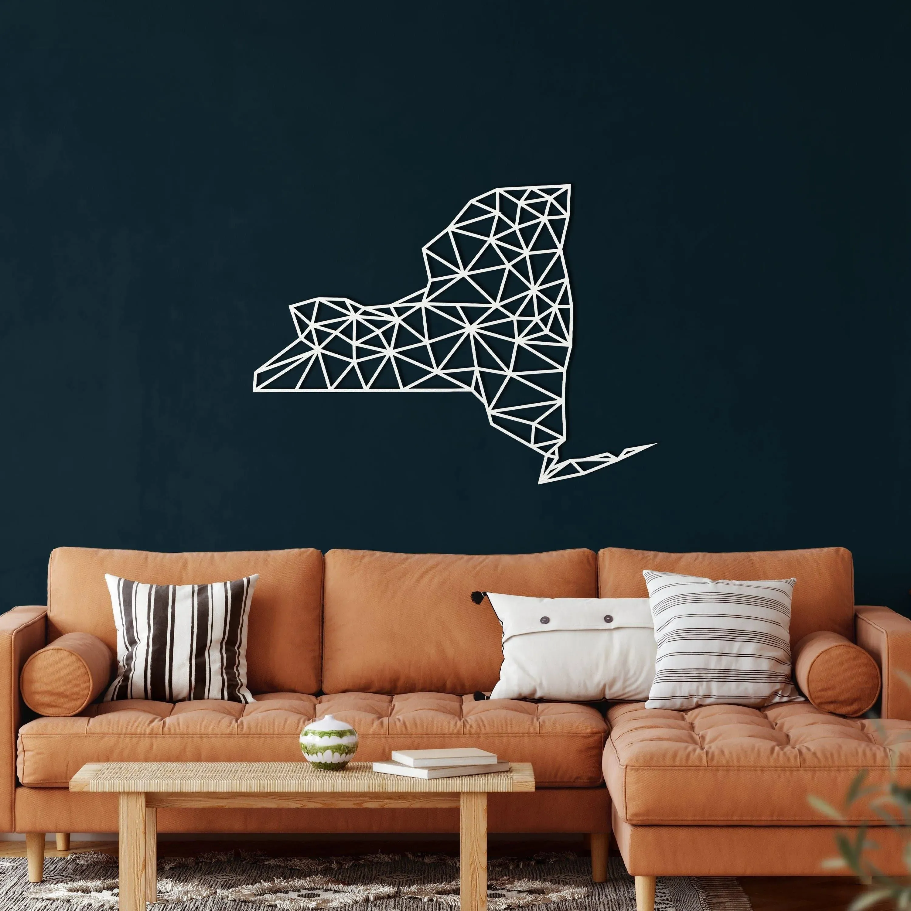 Geometric New York Map Metal Wall Decor