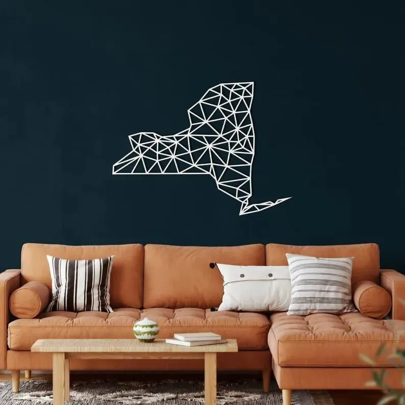 Geometric New York Map Metal Wall Decor
