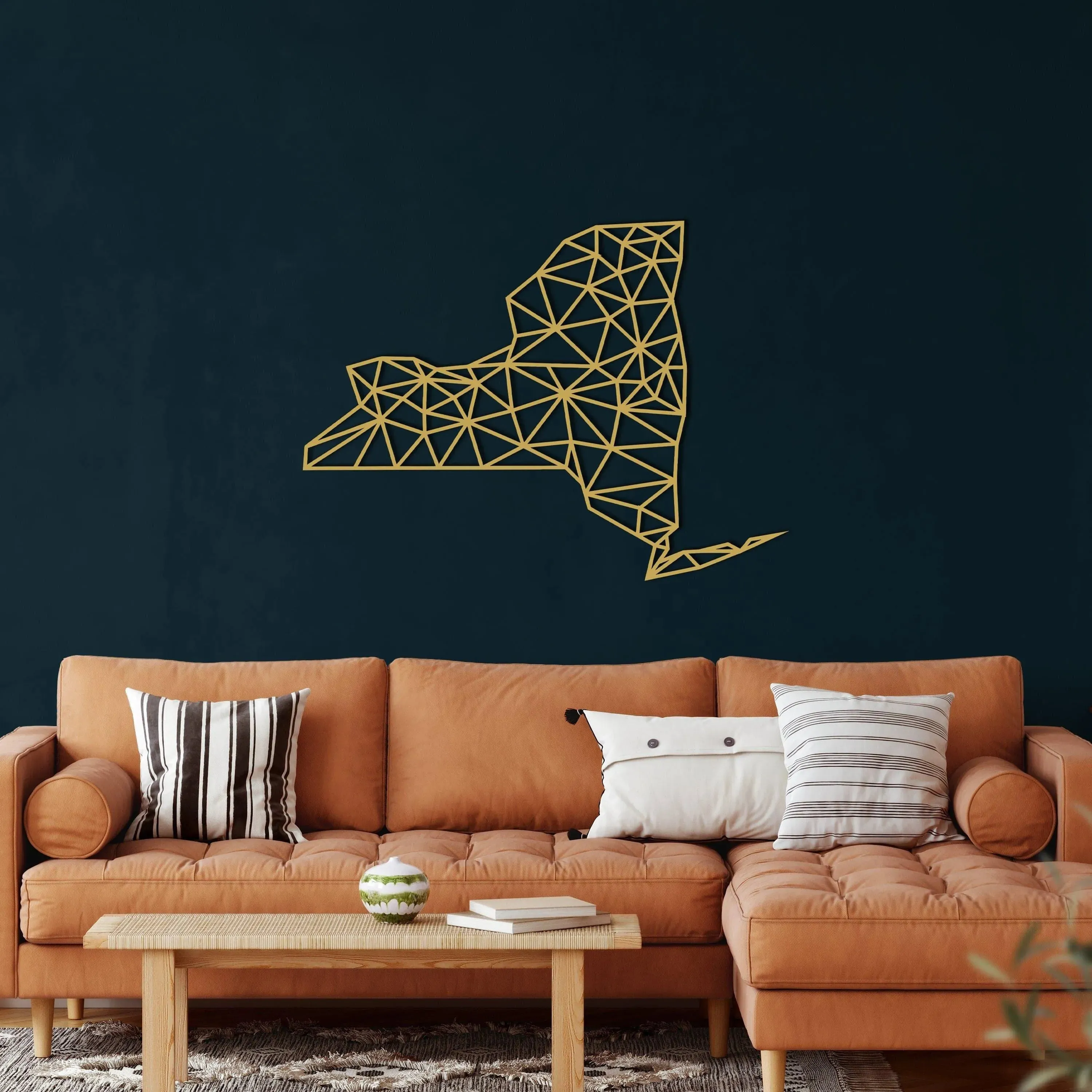 Geometric New York Map Metal Wall Decor