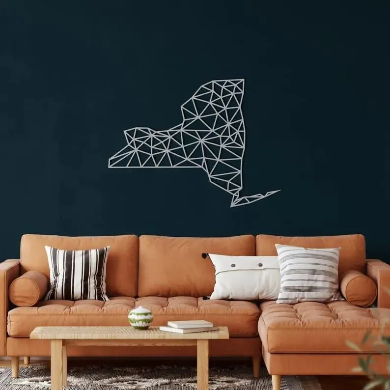 Geometric New York Map Metal Wall Decor