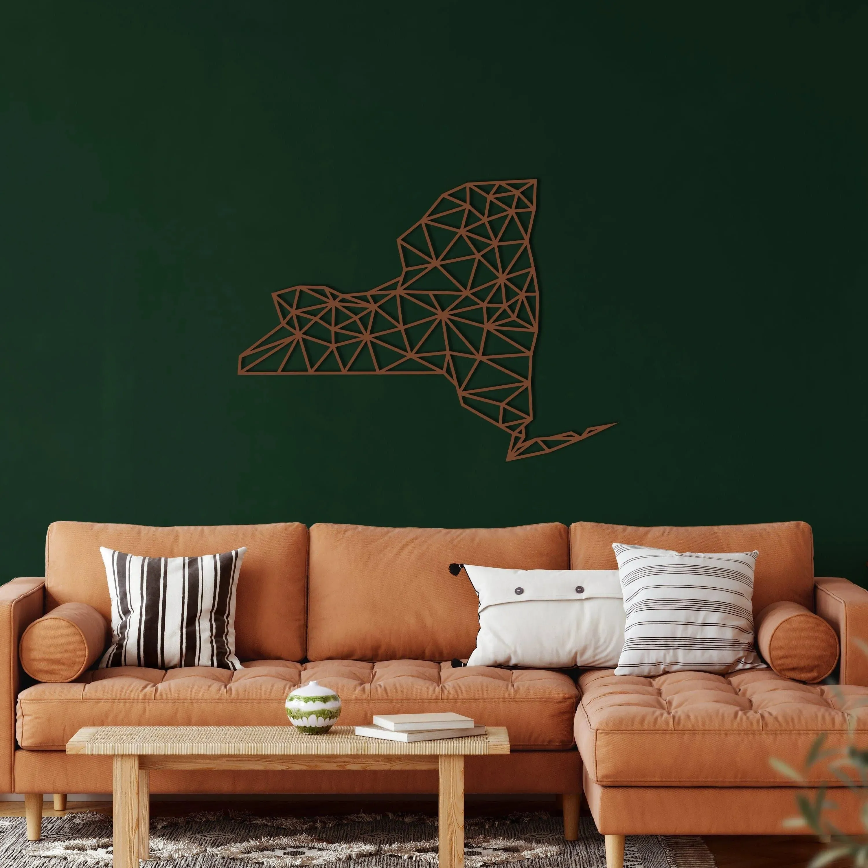 Geometric New York Map Metal Wall Decor