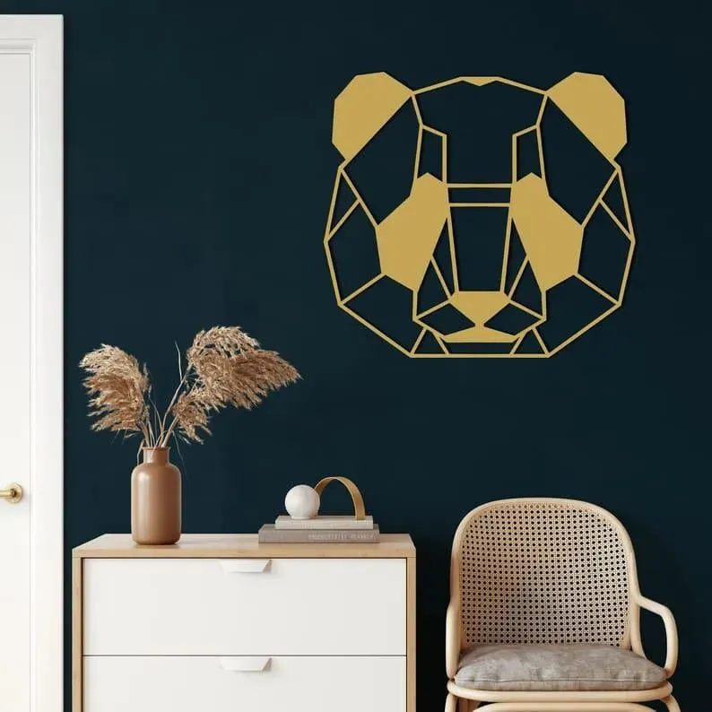 Geometric Panda Head Metal Wall Hanging Decor
