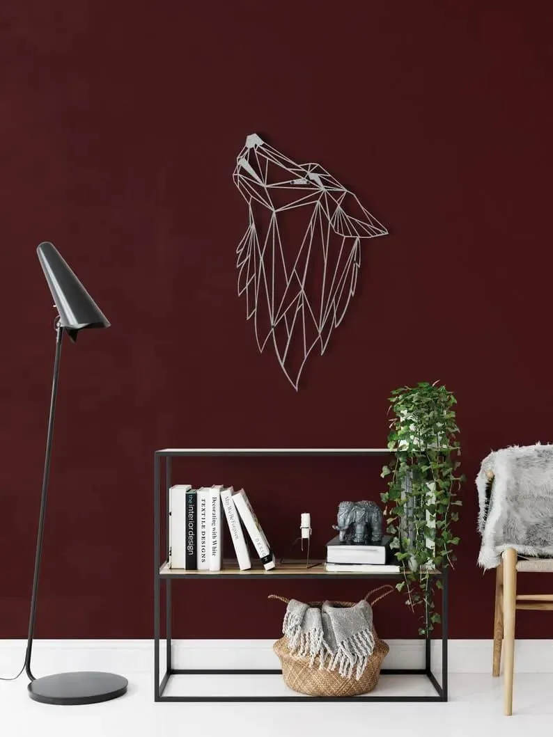 Geometric Wolf Head Metal Wall Decor