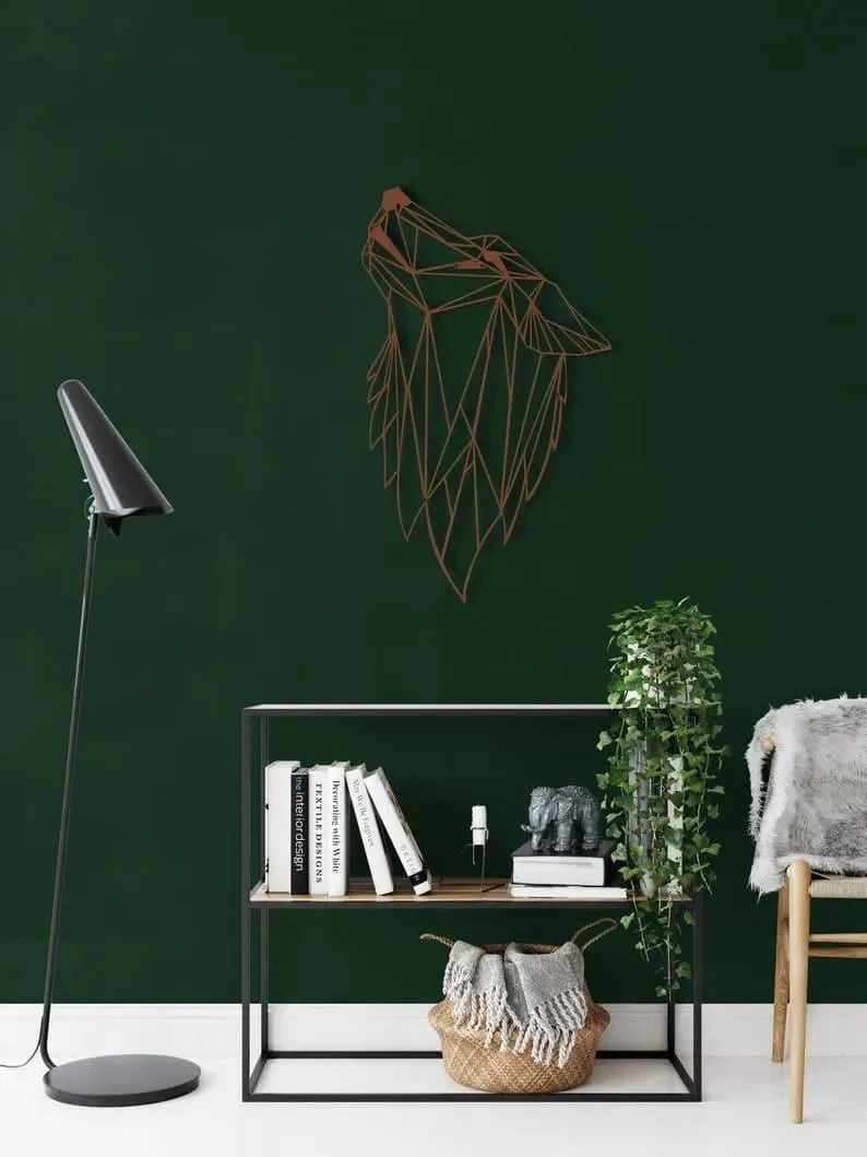 Geometric Wolf Head Metal Wall Decor