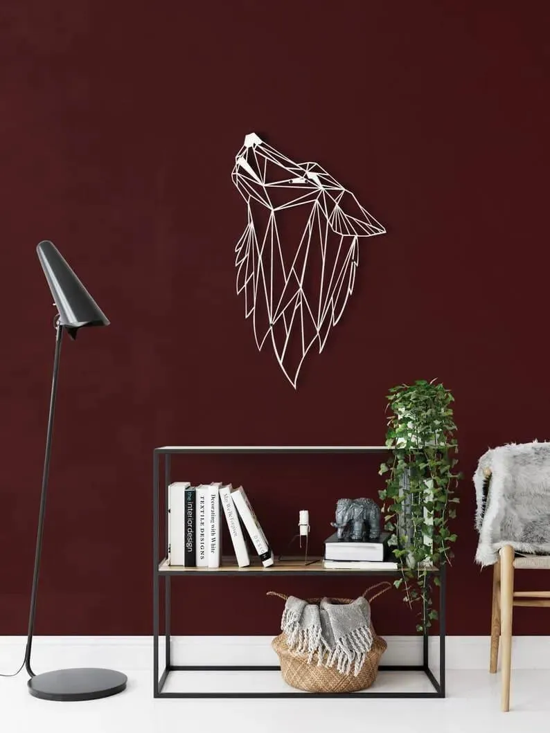 Geometric Wolf Head Metal Wall Decor