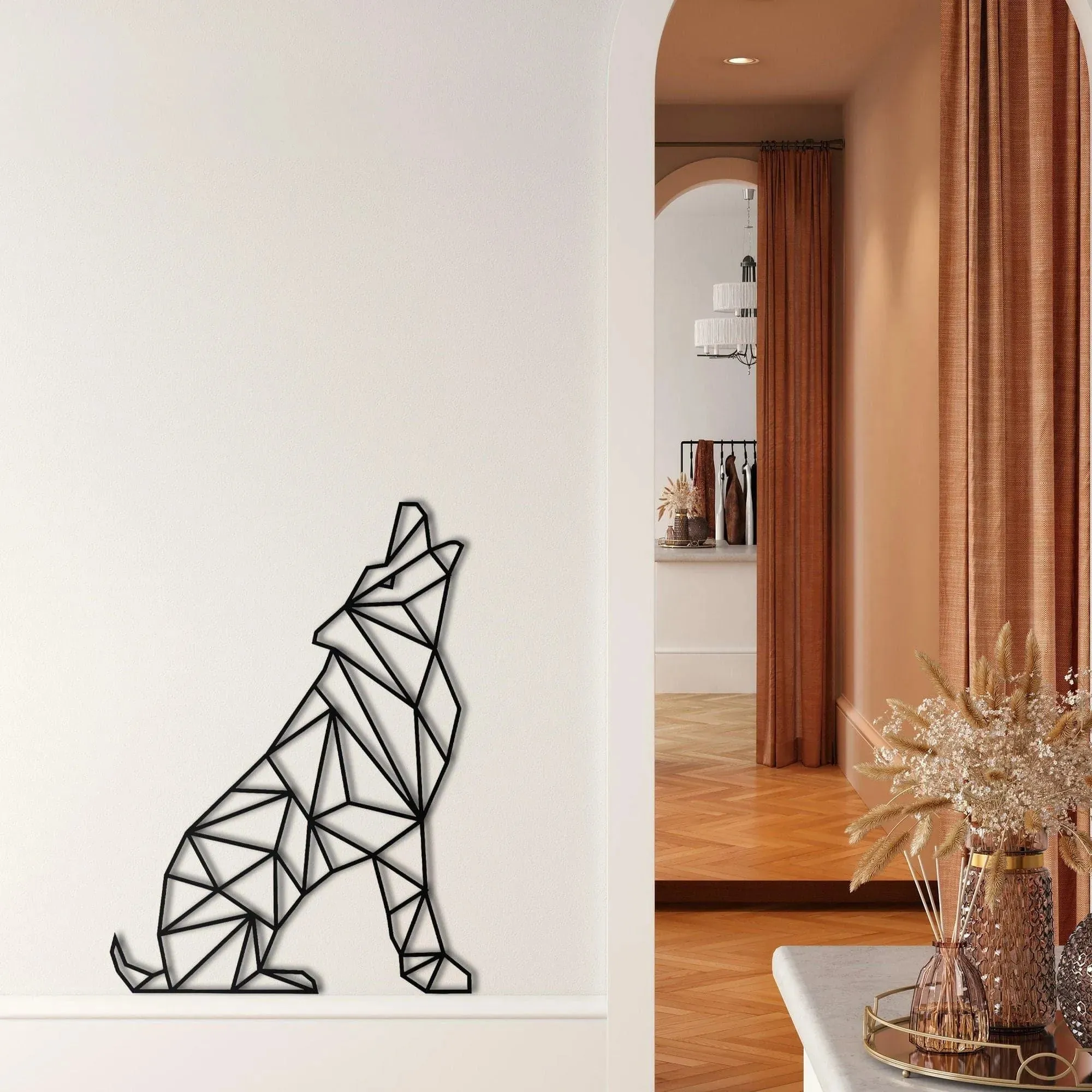 Geometric Wolf Metal Wall Decor