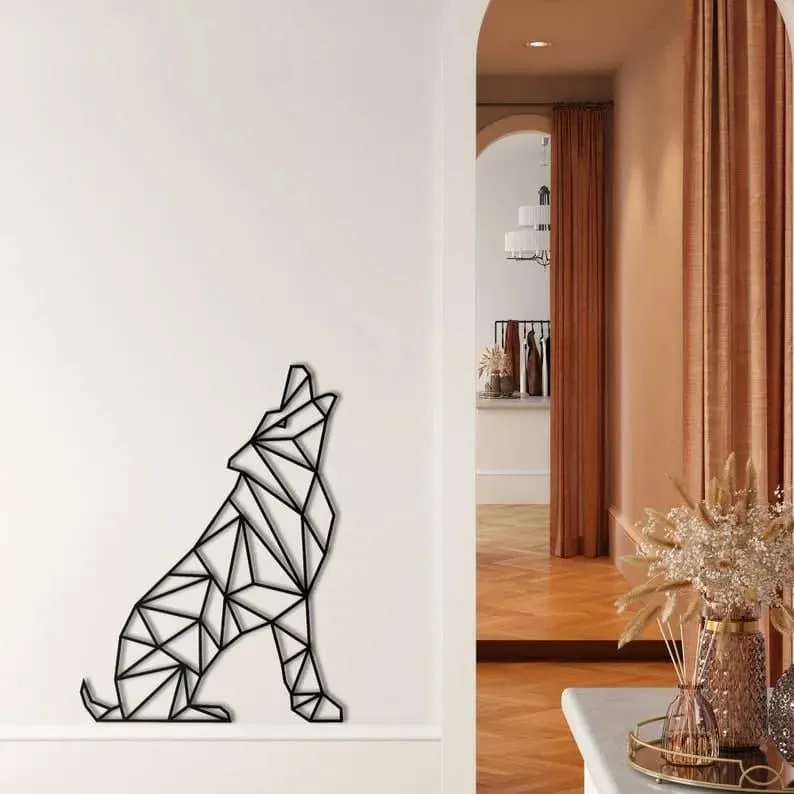Geometric Wolf Metal Wall Decor