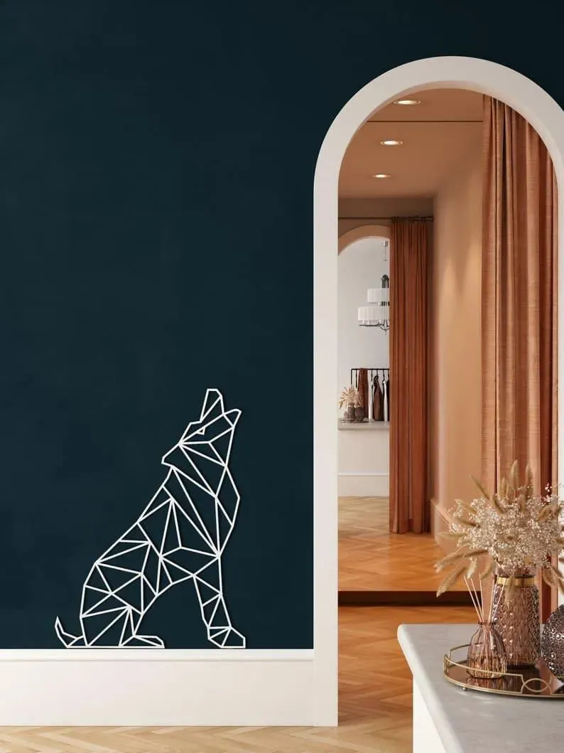 Geometric Wolf Metal Wall Decor