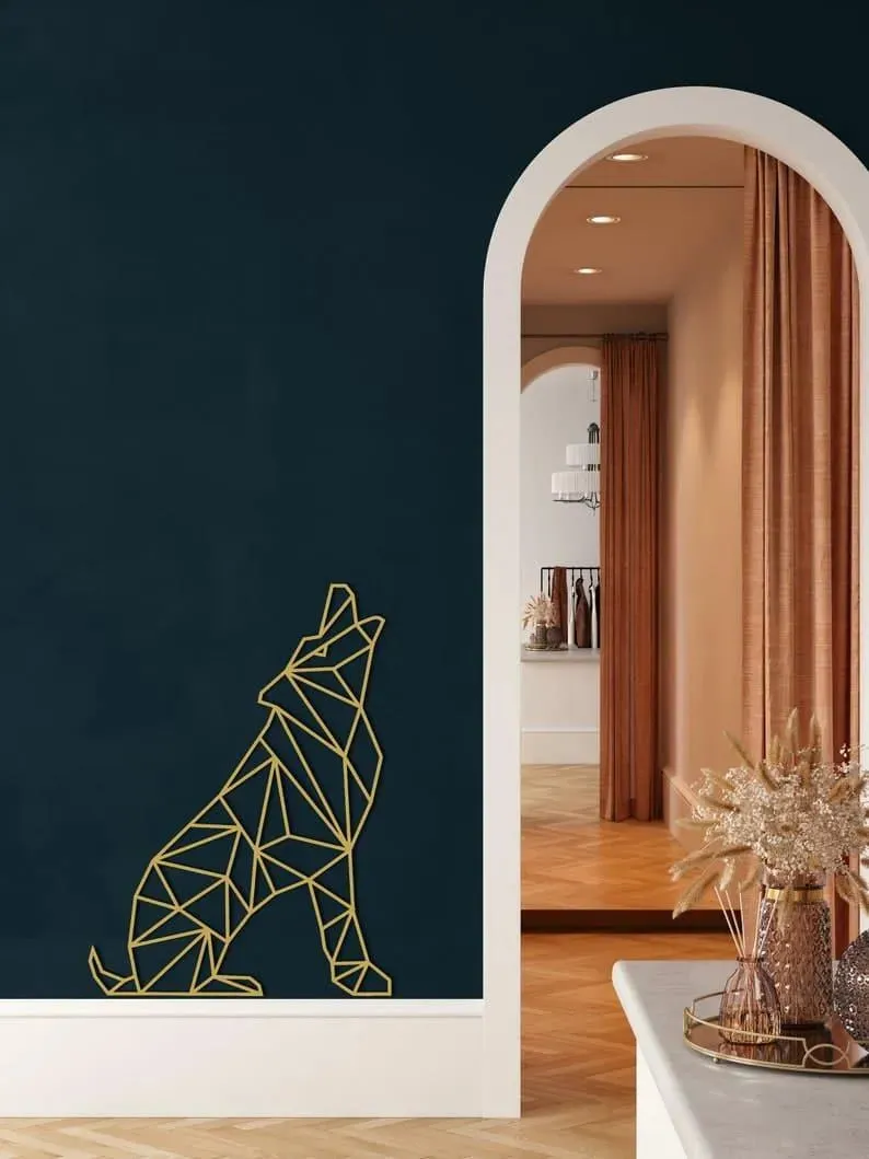 Geometric Wolf Metal Wall Decor