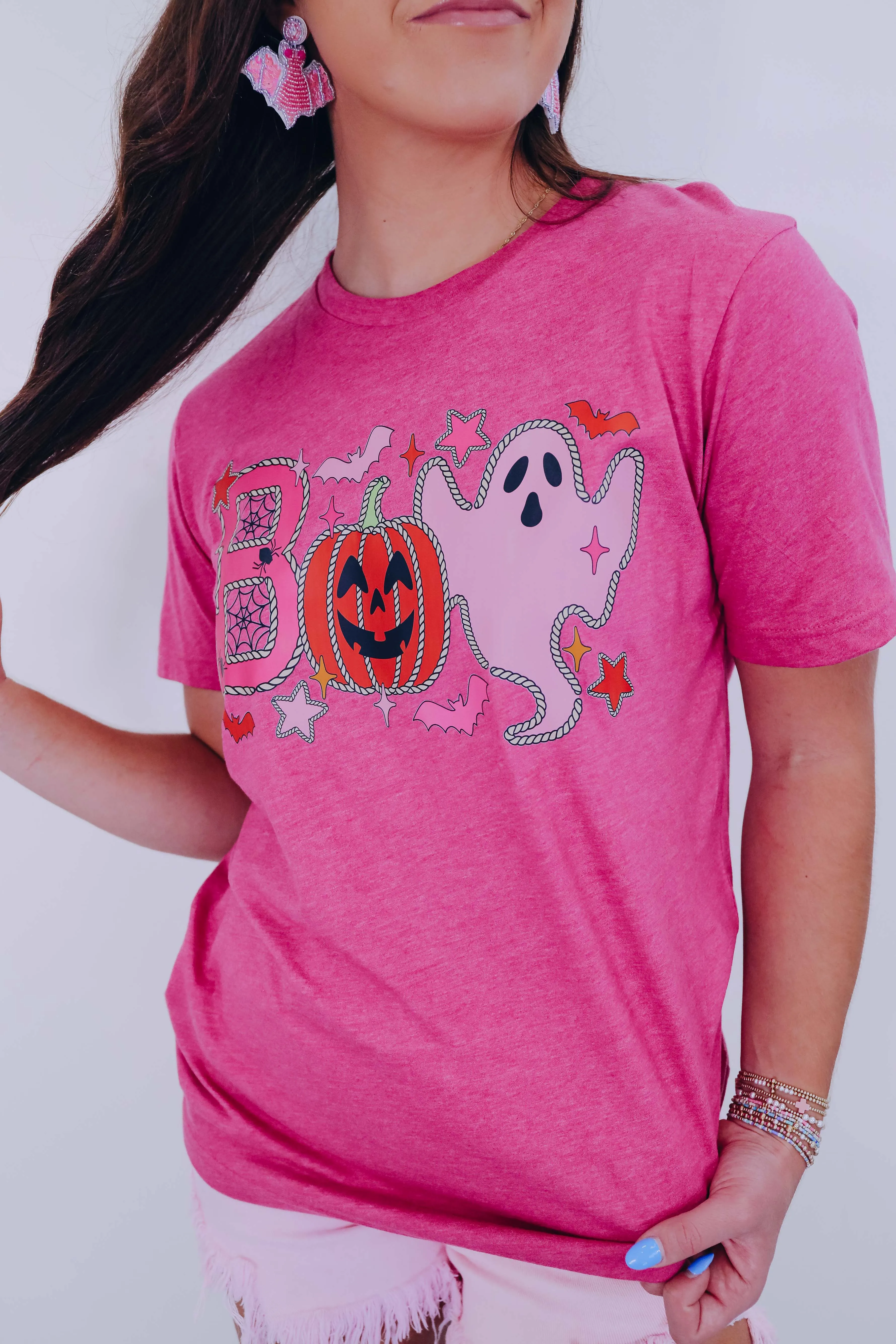 Ghostly "BOO" Graphic Tee S-3X - Berry