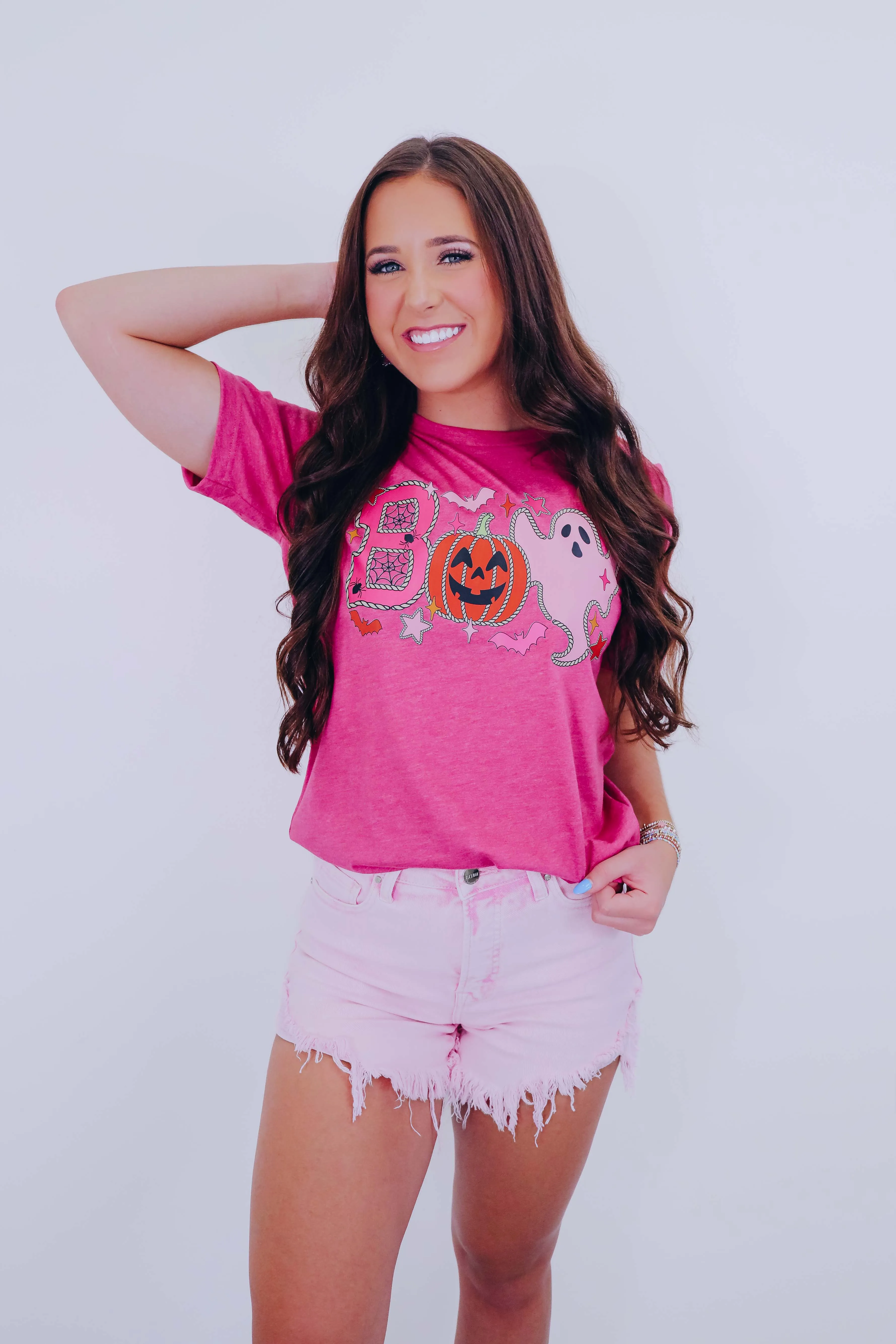 Ghostly "BOO" Graphic Tee S-3X - Berry