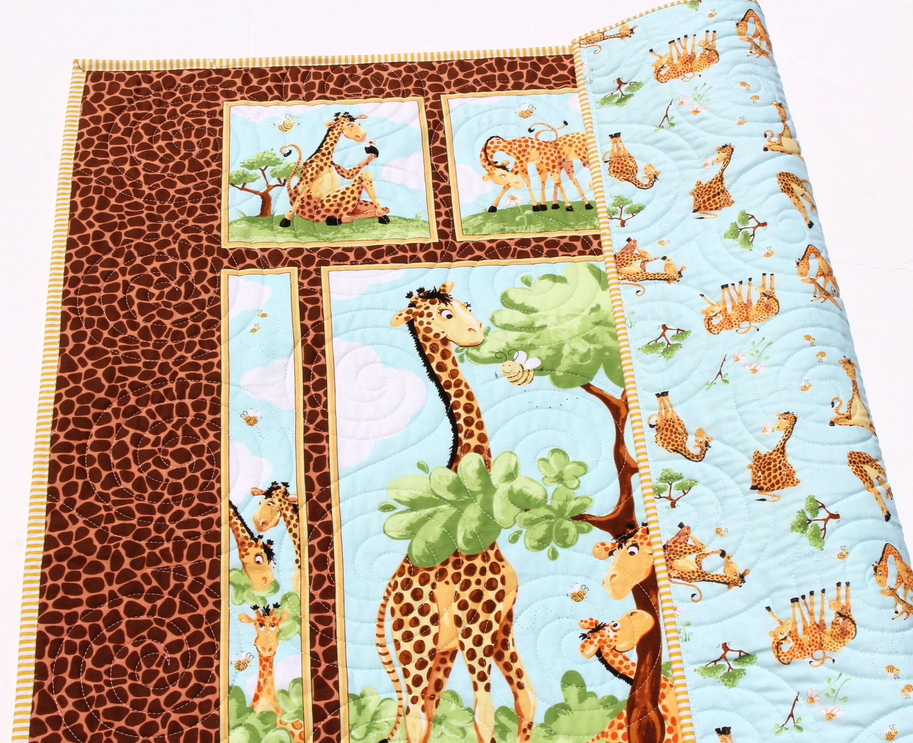 Giraffe Quilt Kit Safari Animal Crib Blanket Quilting DIY Sewing Project Boy or Girl Beginner Quilt Kit Panel Fabrics Outdoor Scene Bees
